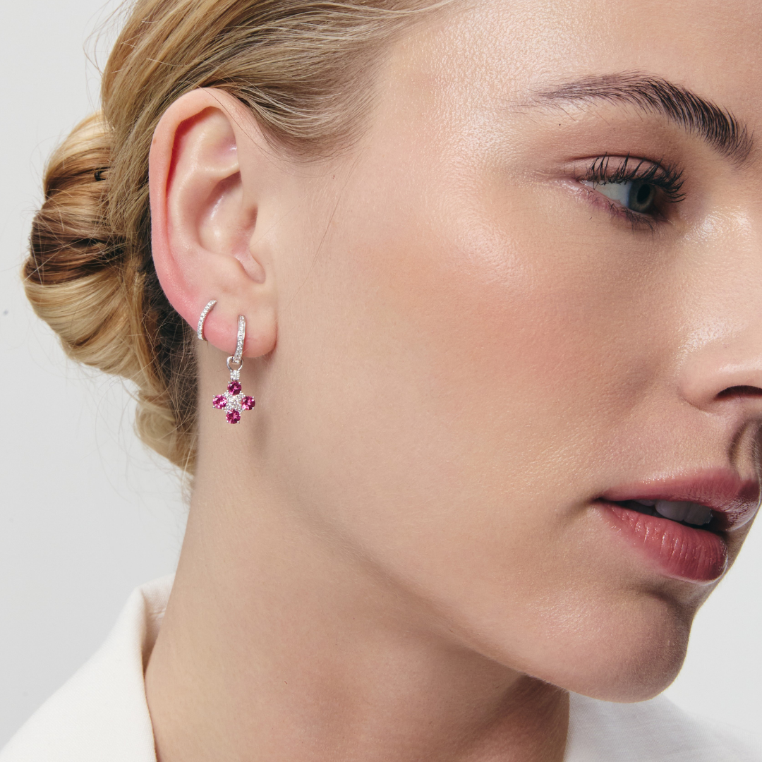Pink Tourmaline Round Cluster Detachable Drops