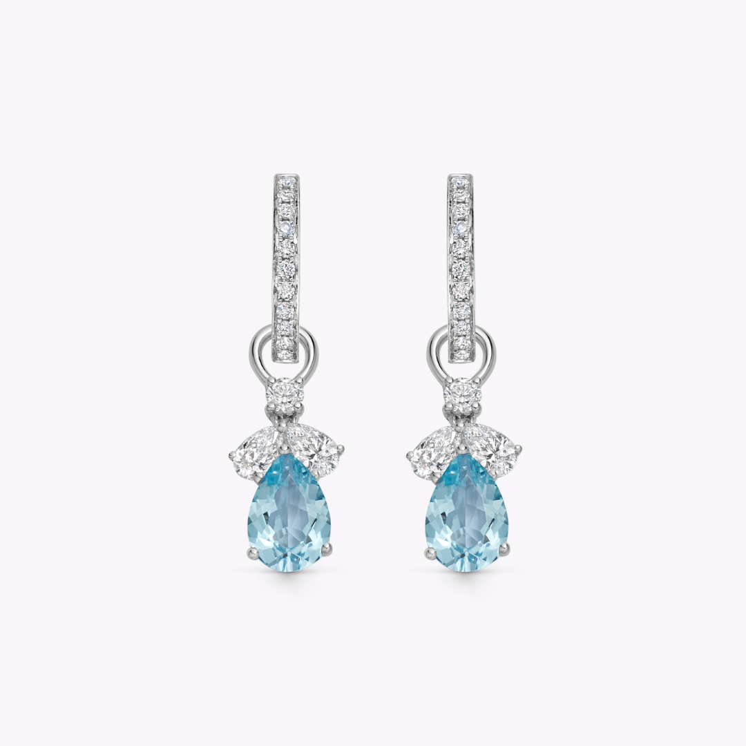 Pear Blue Topaz and Diamond Petal Detachable Drops