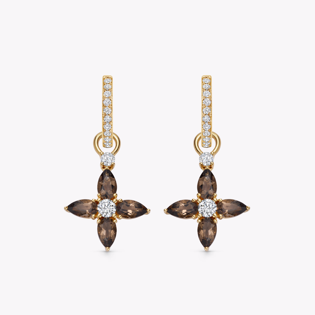 Smoky Quartz and Diamond Pointed Petal Detachable Drops