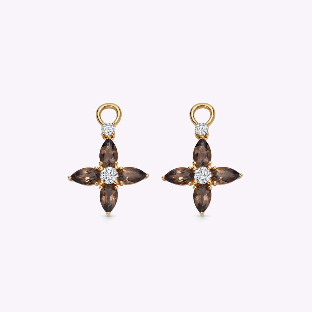 Smoky Quartz and Diamond Pointed Petal Detachable Drops