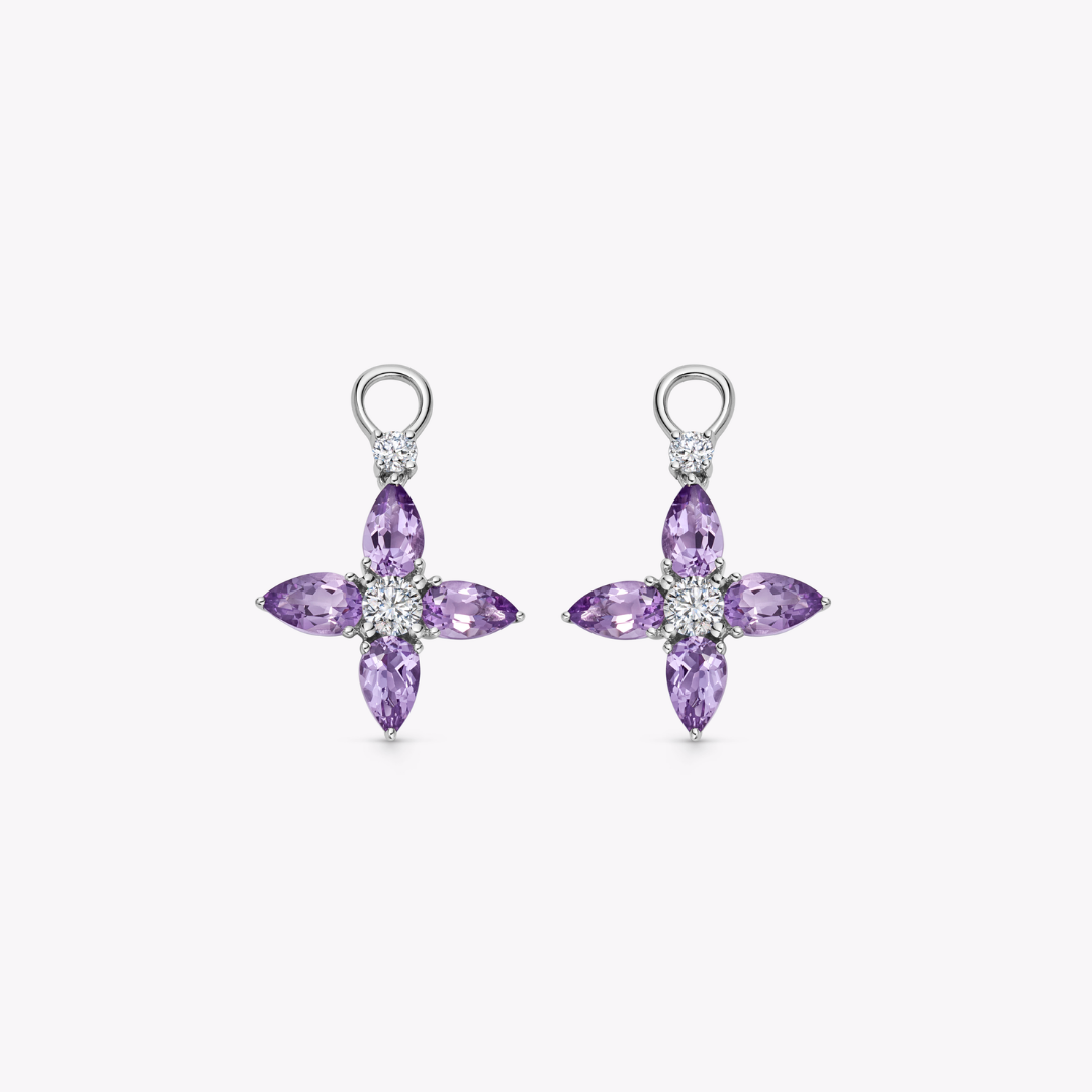 Amethyst and Diamond Pointed Petal Detachable Drops