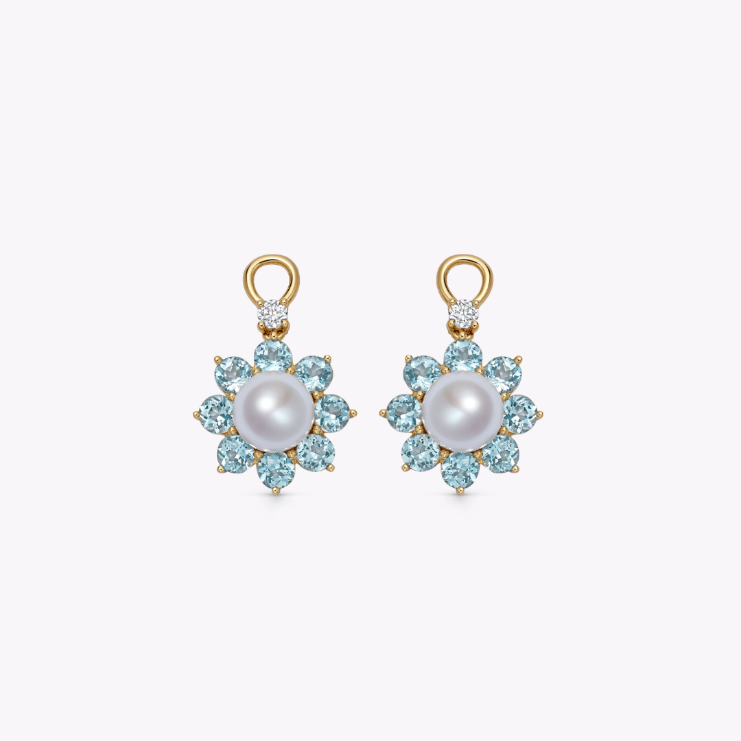 Cluster Pearl and Blue Topaz Detachable Drops