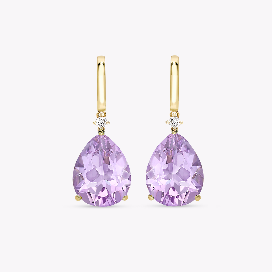 Kiki Classics Pear Drop Lavender Amethyst and Diamond Earrings