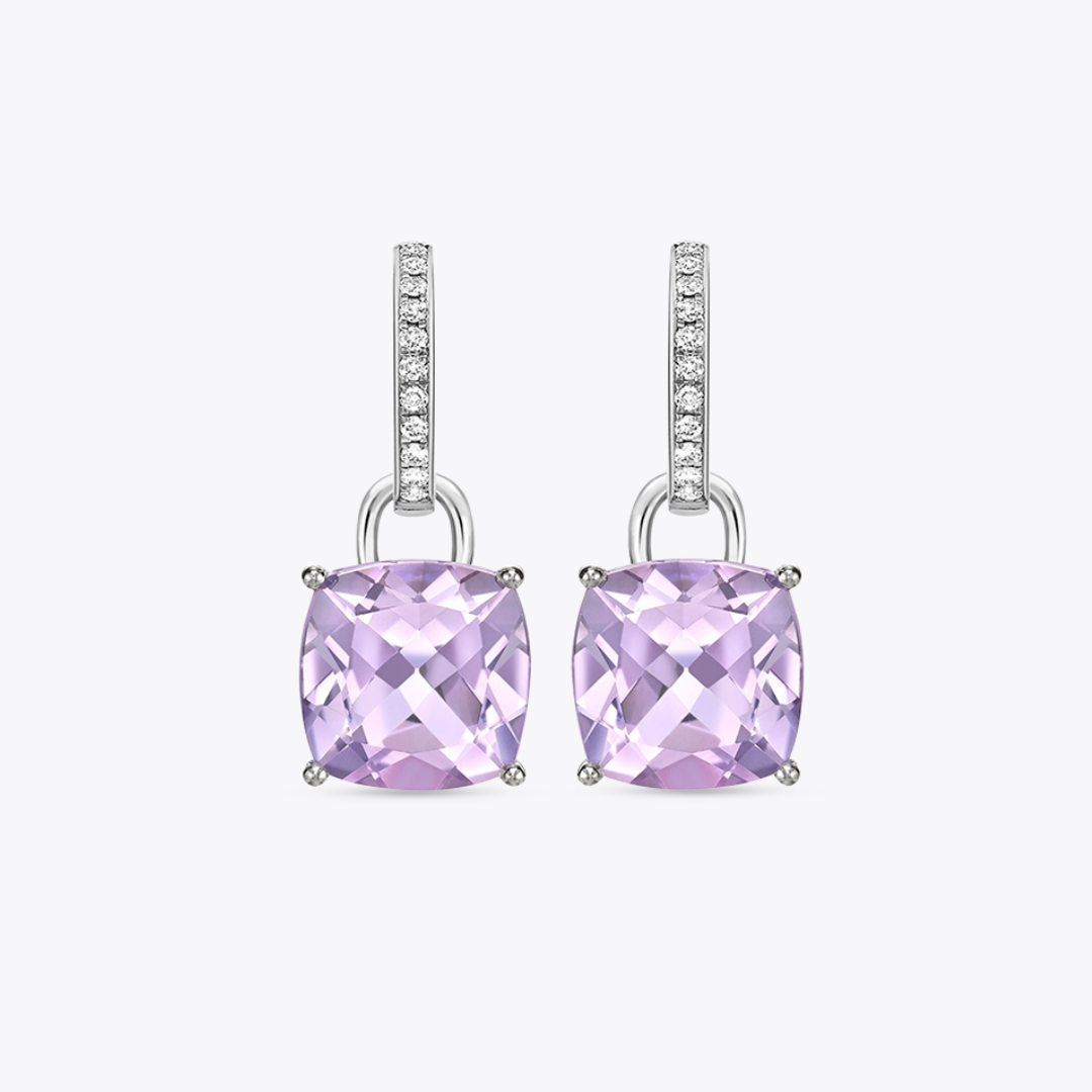 Kiki Cushion Lavender Amethyst and Diamond Detachable Earrings