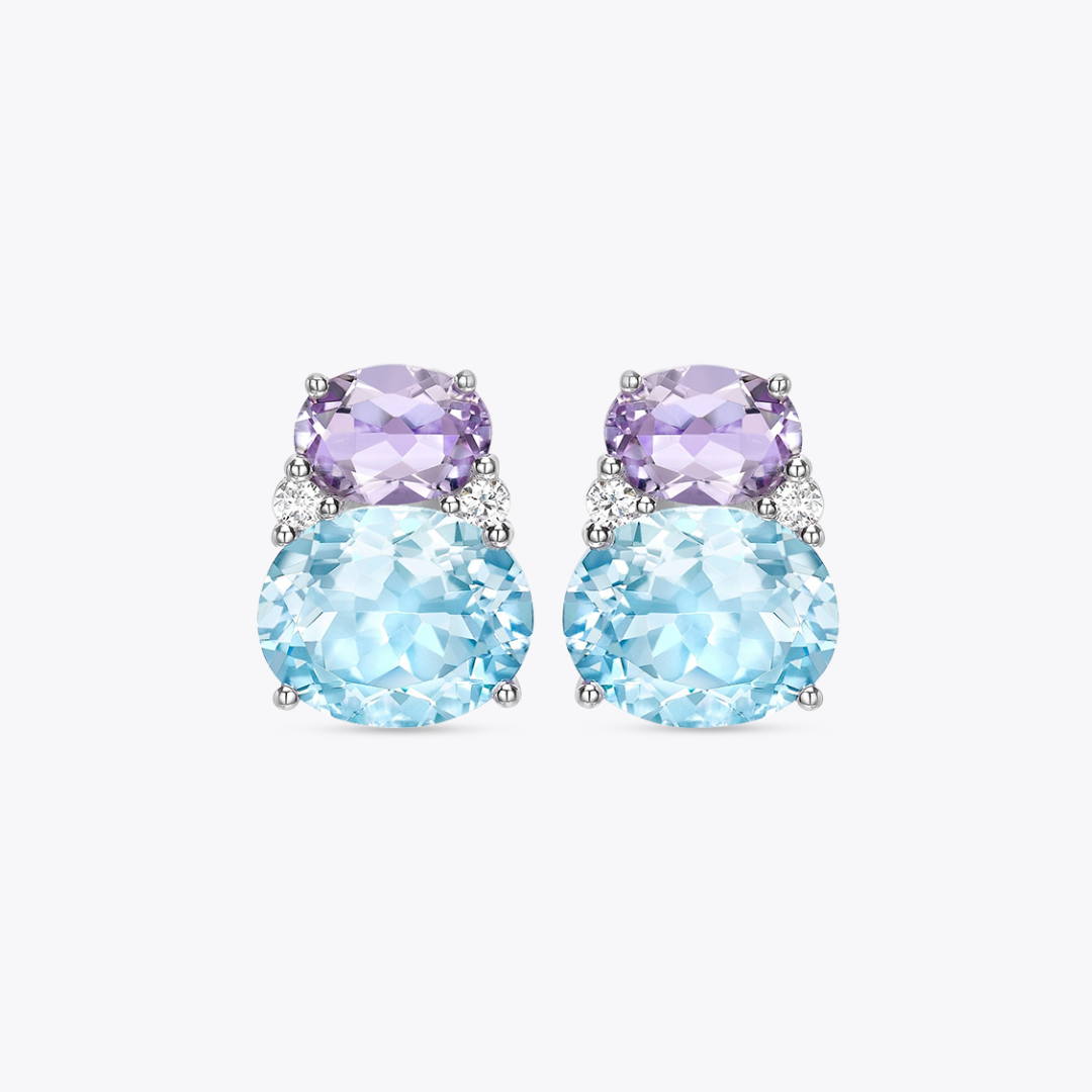 Kiki Classics Lavender Amethyst and Blue Topaz Double Oval Studs