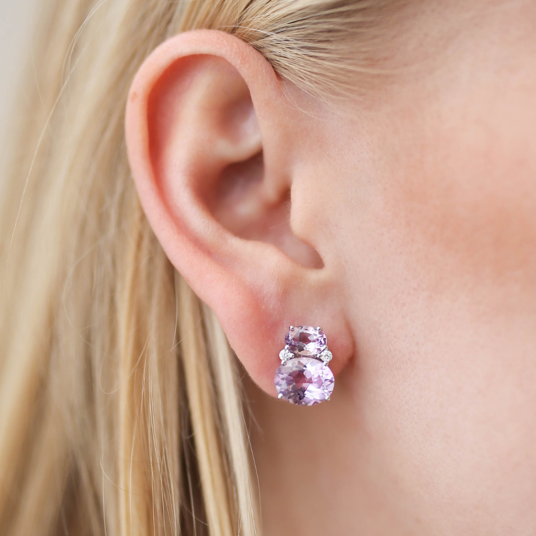 Kiki Classics Lavender Amethyst and Diamond Double Oval Studs