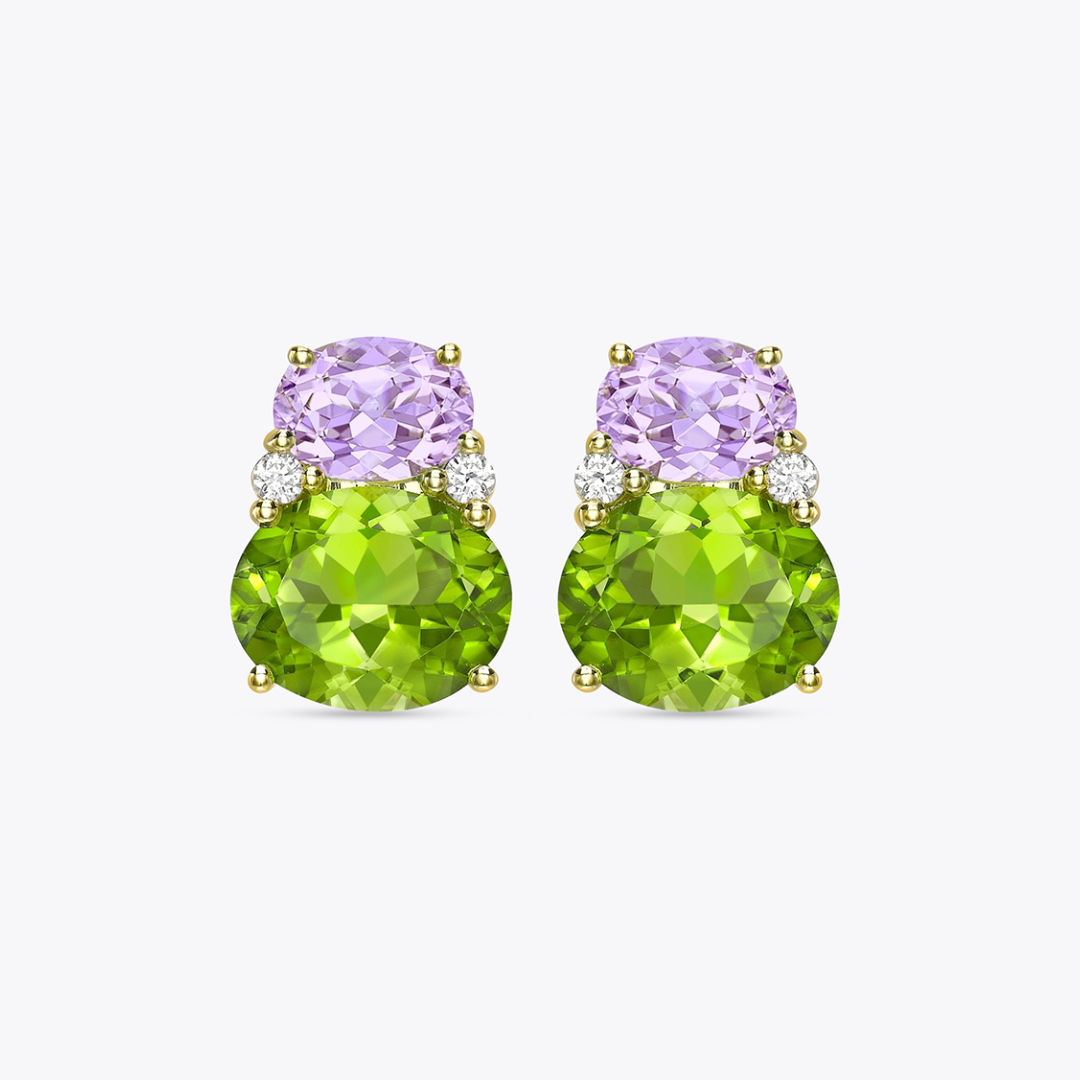 Kiki Classics Lavender Amethyst, Peridot and Diamond Double Oval Studs