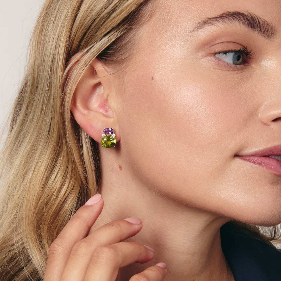 Kiki Classics Lavender Amethyst, Peridot and Diamond Double Oval Studs