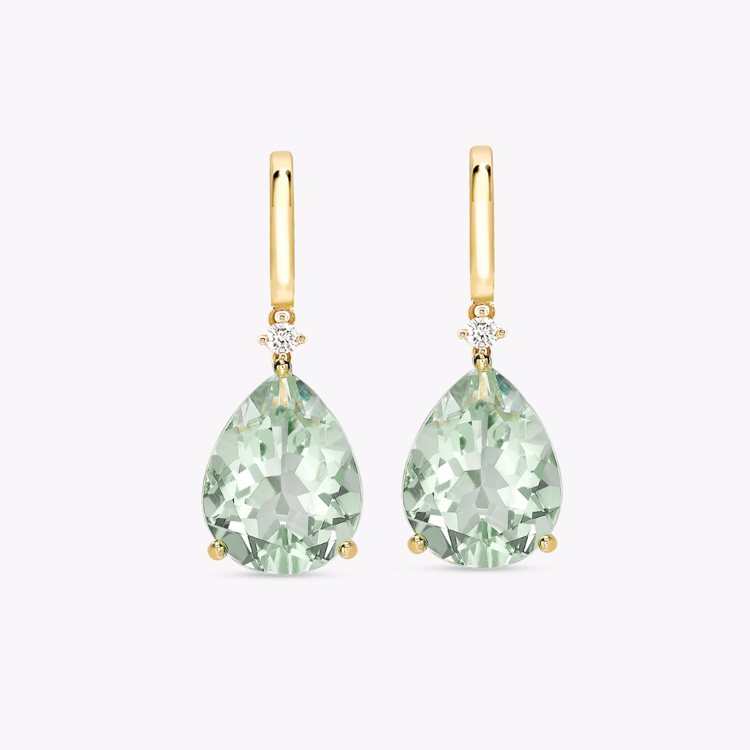 Kiki Classics Pear Drop Green Amethyst and Diamond Earrings