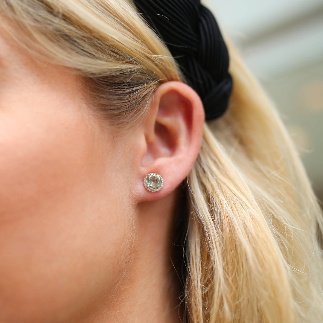 Grace Green Amethyst and Diamond Stud Earrings