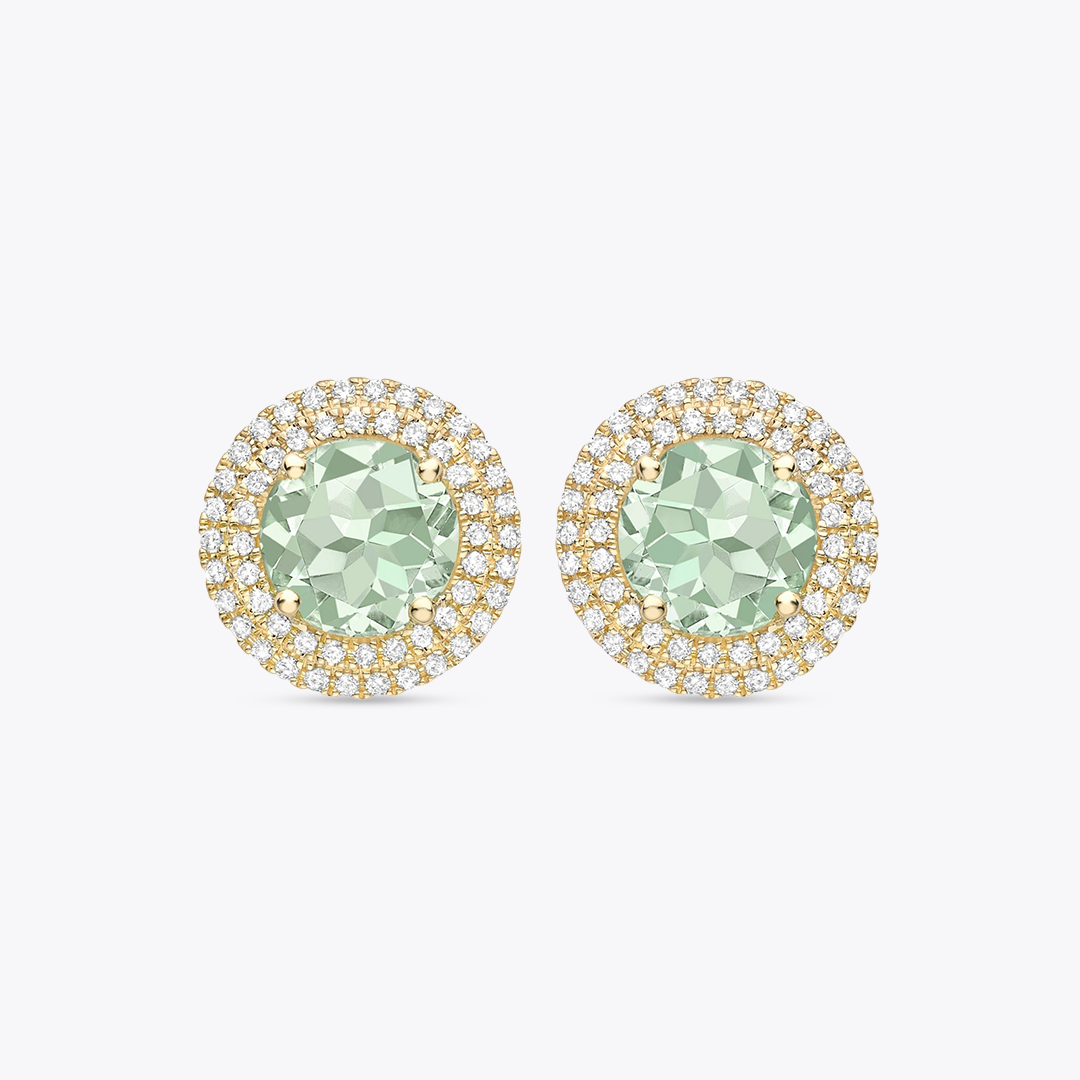 Grace Green Amethyst and Diamond Double Halo Earrings
