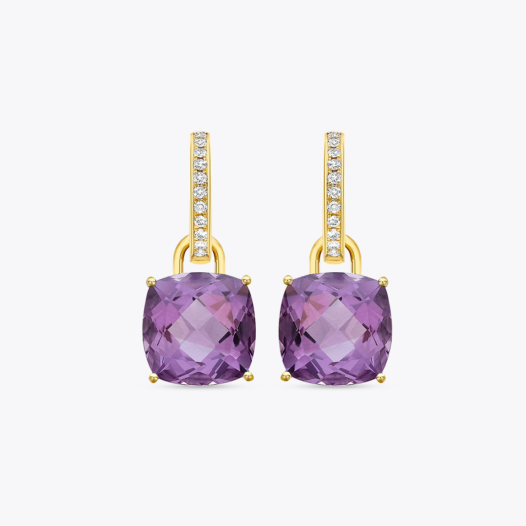 Cushion Amethyst Diamond Detachable Earrings