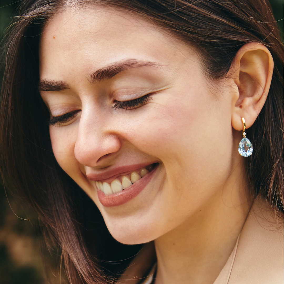 Kiki Classics Pear Drop Blue Topaz and Diamond Earrings