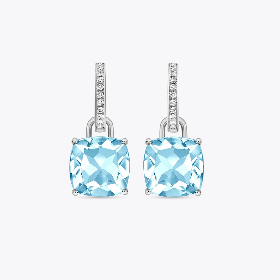 Kiki Cushion Blue Topaz and Diamond Detachable Earrings