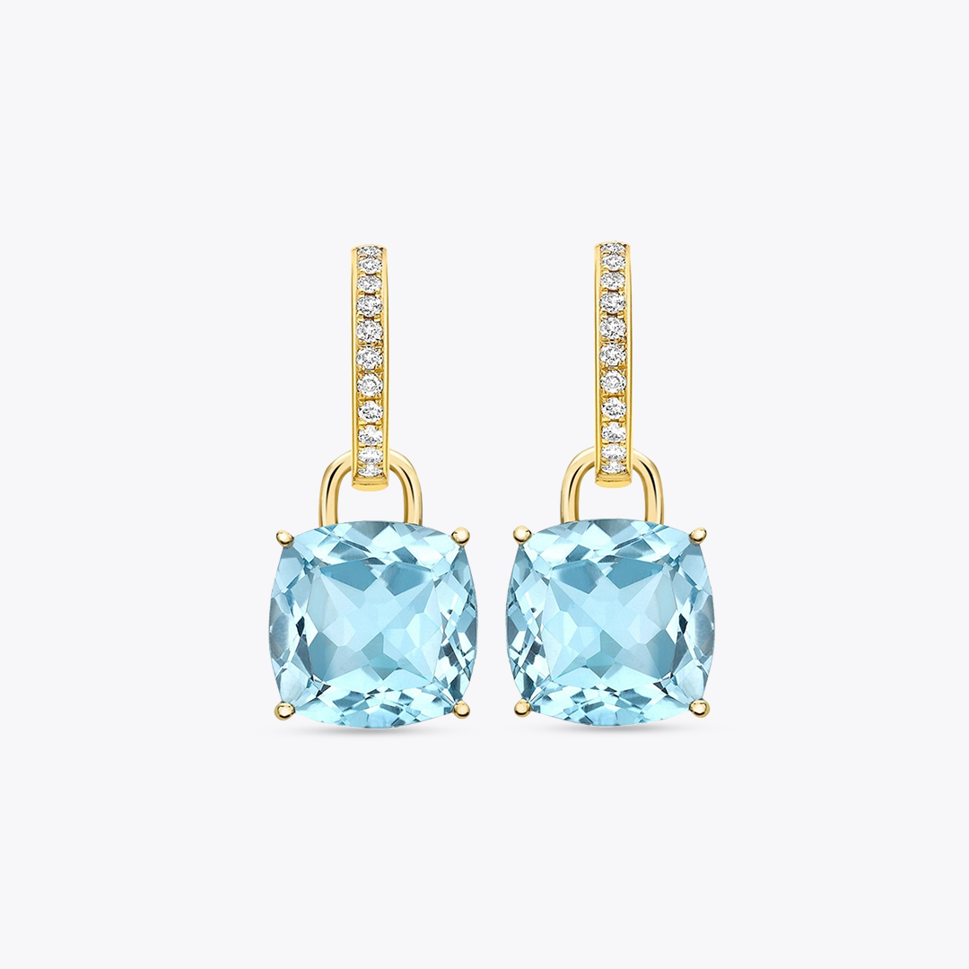 Kiki Cushion Blue Topaz and Diamond Detachable Earrings