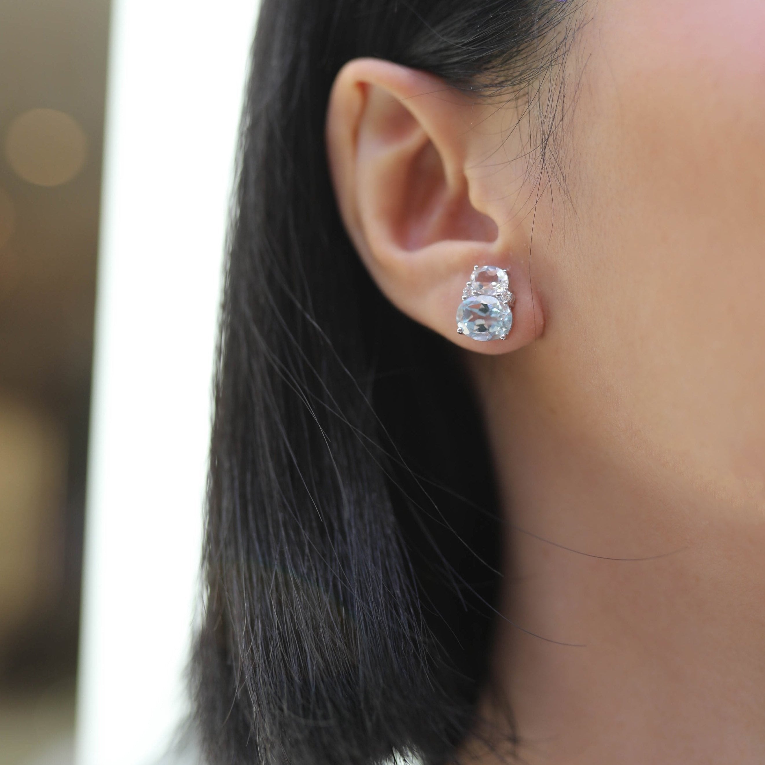 Kiki Classics Blue Topaz, White Topaz and Diamond Double Oval Studs