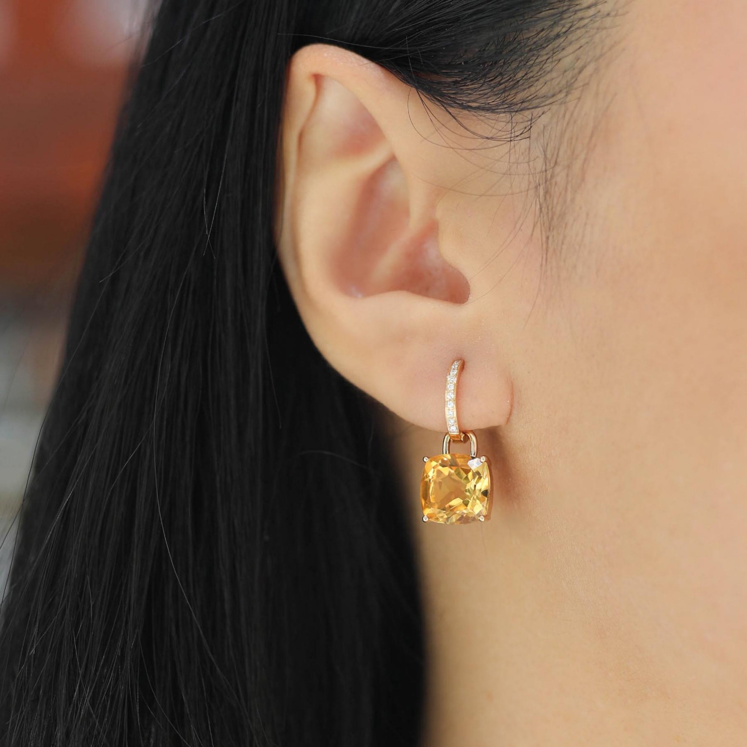 Kiki Cushion Citrine and Diamond Detachable Earrings