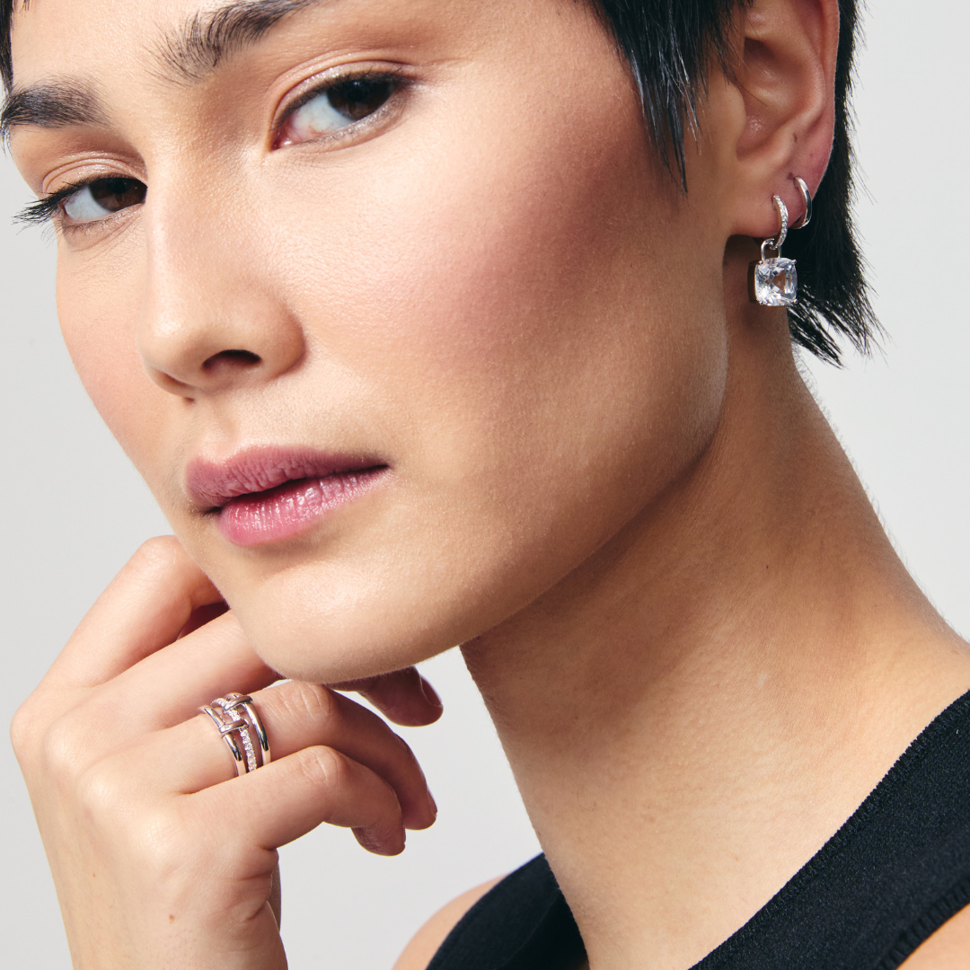 Kiki Cushion White Topaz and Diamond Detachable Earrings