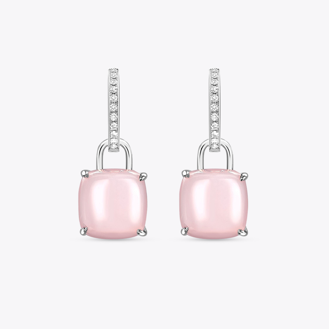 Kiki Cushion Pink Opal and Diamond Detachable Earrings