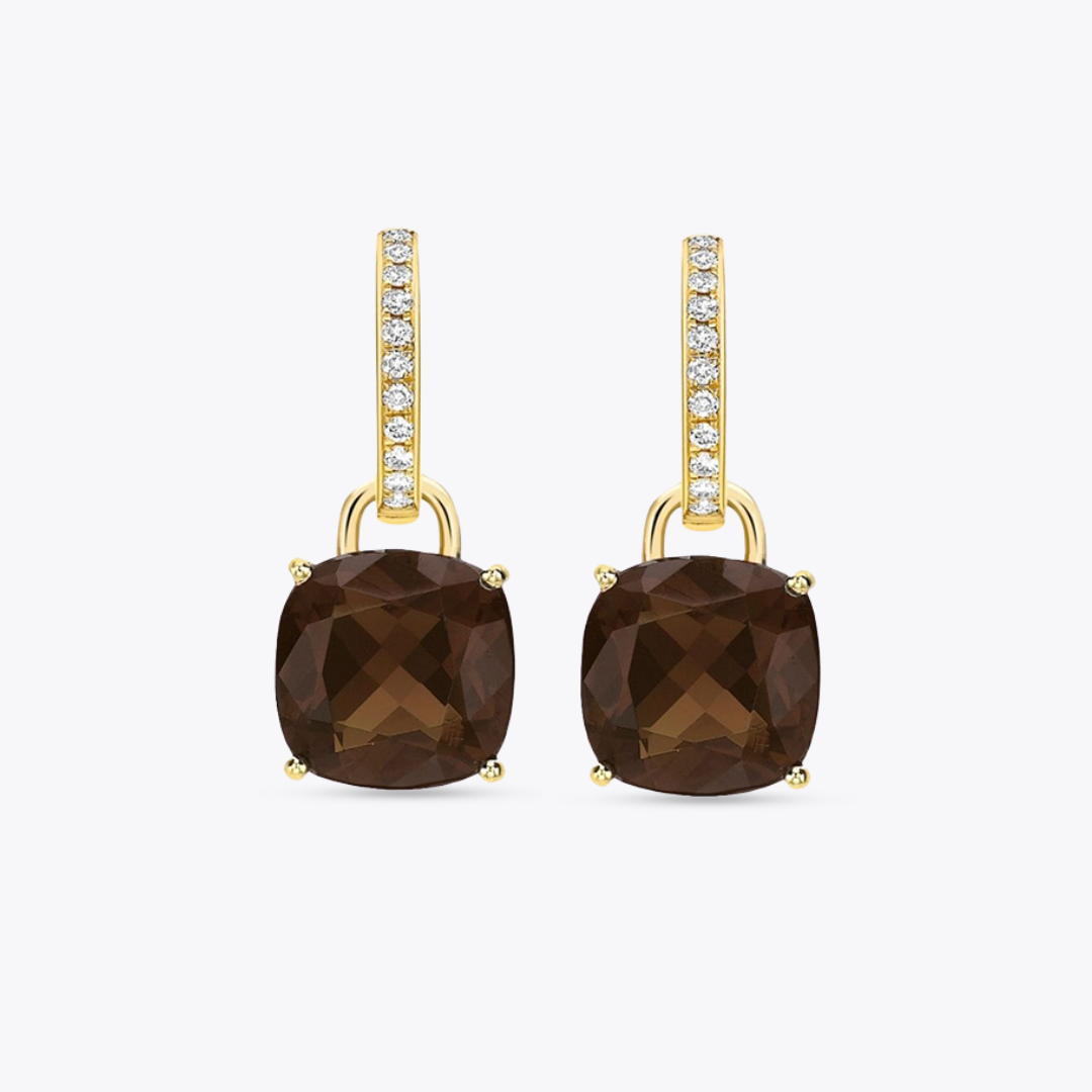 Kiki Cushion Smoky Quartz and Diamond Detachable Earrings