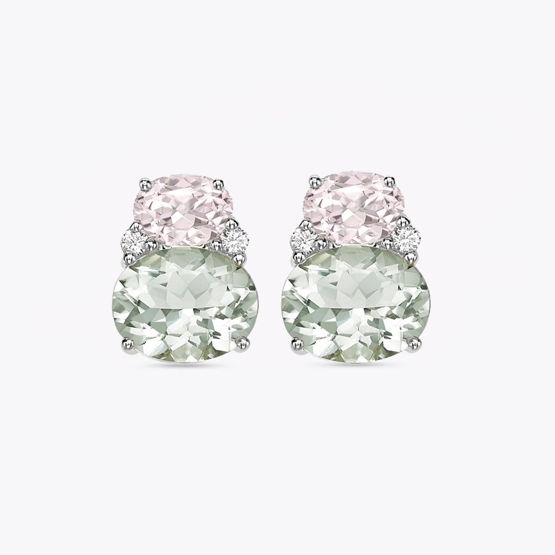 Kiki Classics Green Amethyst, Morganite and Diamond Double Oval Studs