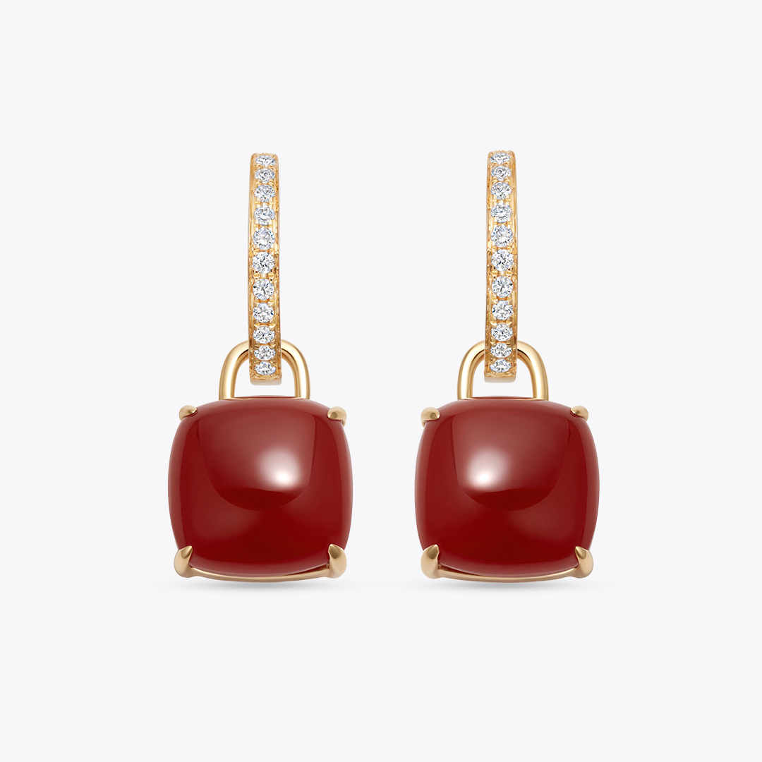 Kiki Cushion Carnelian and Diamond Detachable Earrings