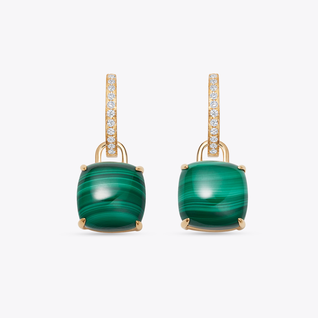 Kiki Cushion Malachite and Diamond Detachable Earrings