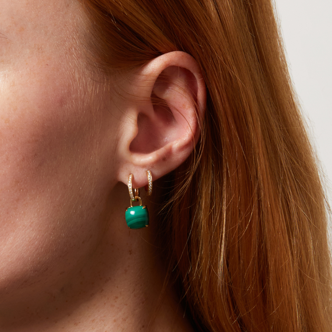 Kiki Cushion Malachite and Diamond Detachable Earrings