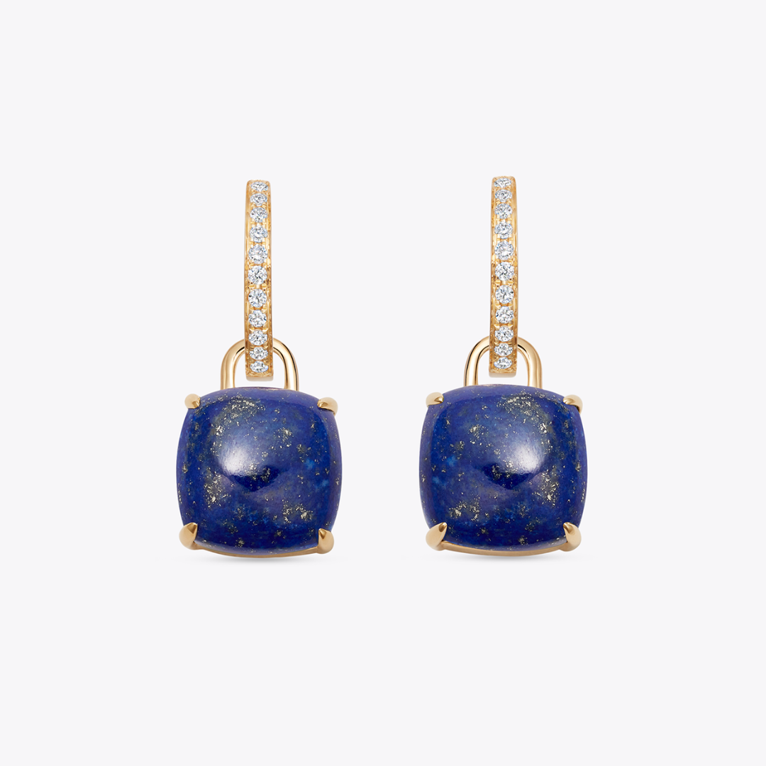 Kiki Cushion Lapis Lazuli and Diamond Detachable Earrings