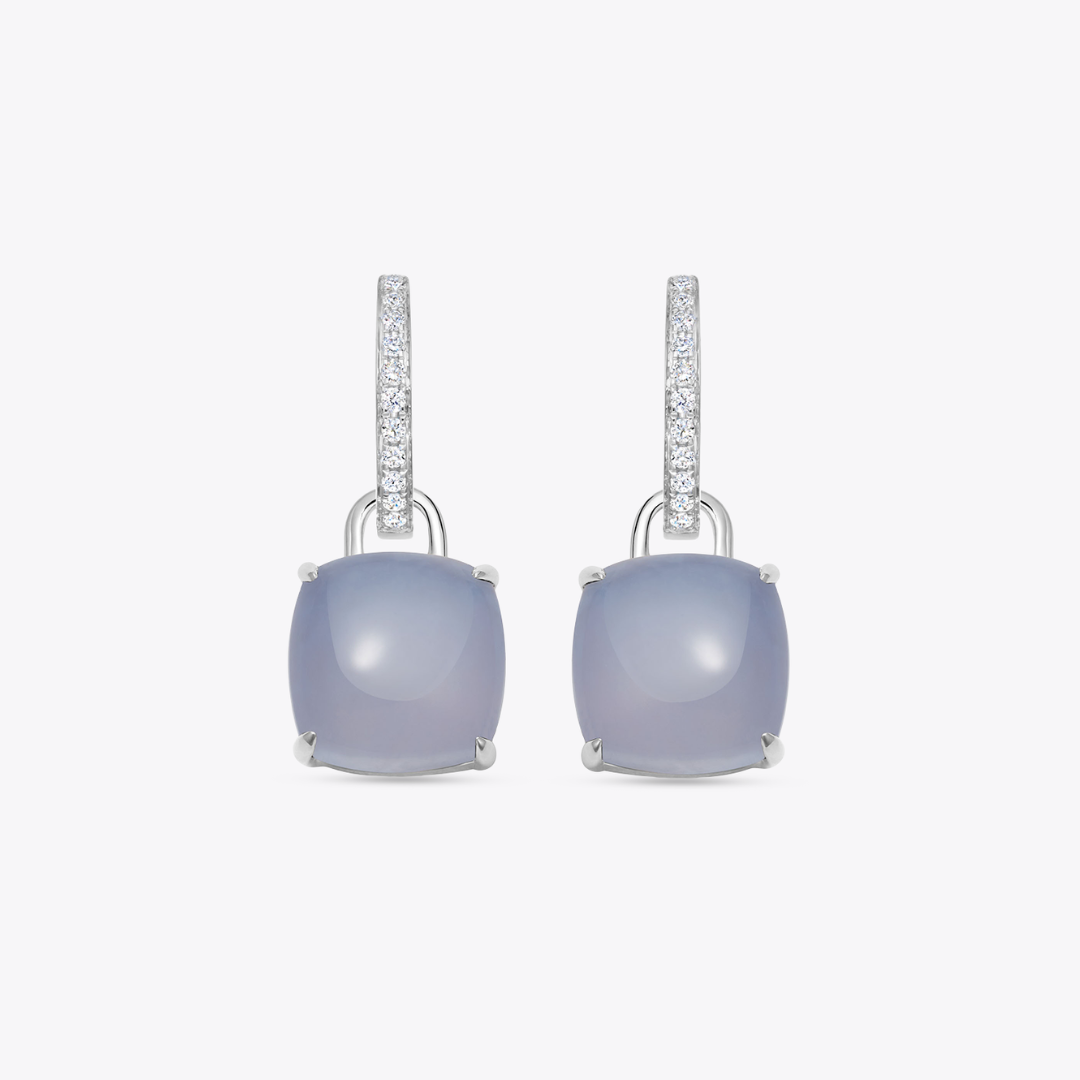 Kiki Cushion Blue Agate and Diamond Detachable Earrings