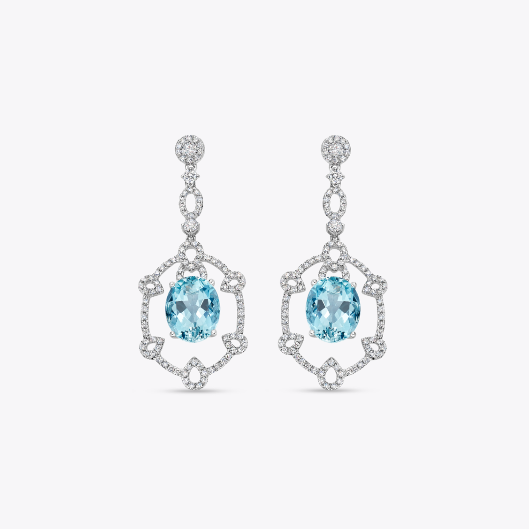 Aquamarine and Open Diamond Frame Earrings