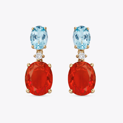 Fire Opal and Blue Topaz Oval Earrings