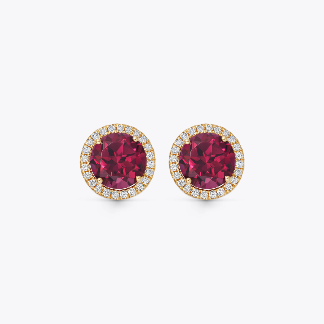 Grace Rhodolite Garnet and Diamond Stud Earrings