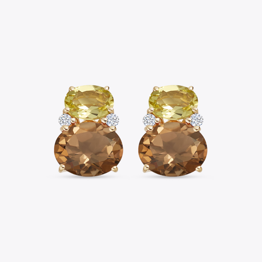 Kiki Classics Smoky and Lemon Quartz Double Oval Studs