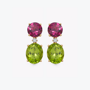 Special Editions Rhodolite Garnet Top, Peridot and Diamond Detail Earrings