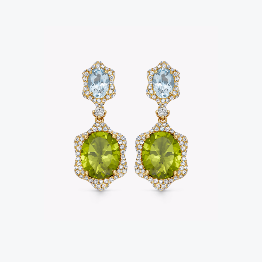 Special Editions Peridot, Blue Topaz and Diamond Wave Earrings