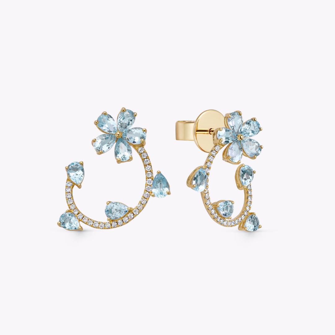 Petals Blue Topaz and Diamond Curl Earrings