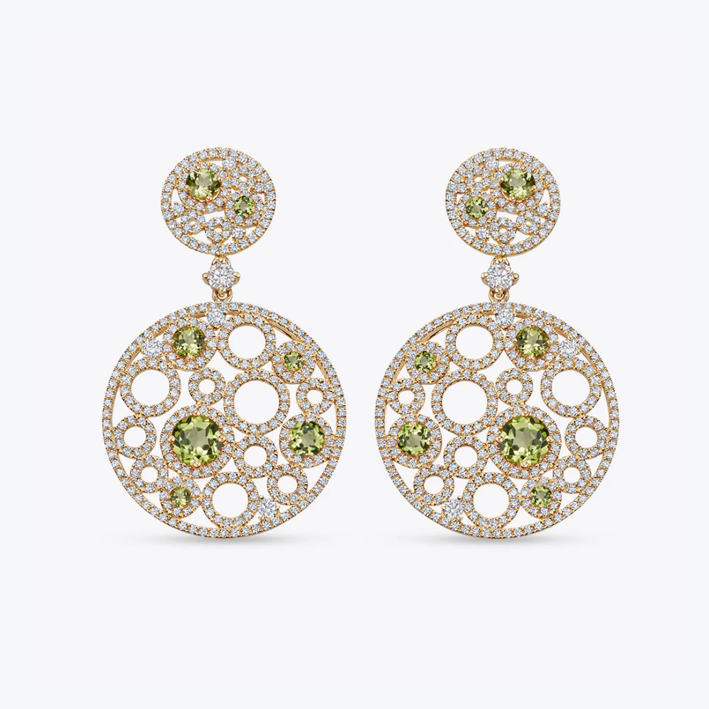 Bubbles Peridot and Diamond Large Earrings