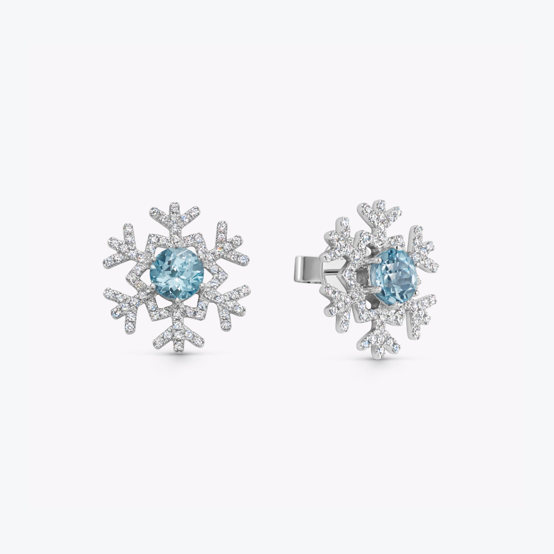 Snowflake Blue Topaz and Diamond Large Stud Earrings