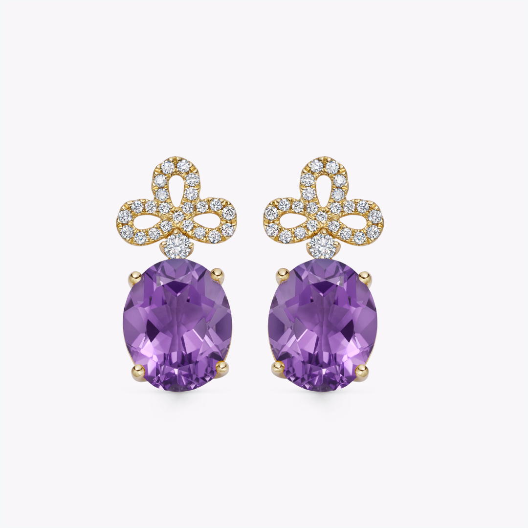 Signatures Tri Petal Top Amethyst and Diamond Earrings