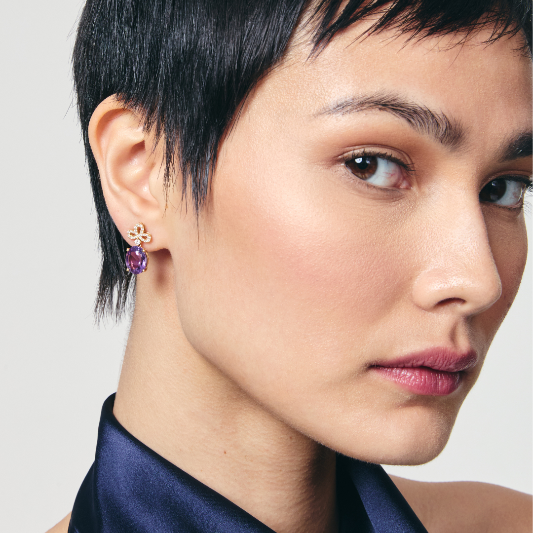 Signatures Tri Petal Top Amethyst and Diamond Earrings