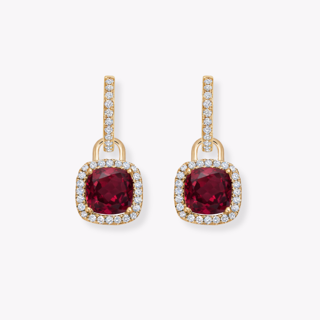 Kiki Cushion Mini Rhodolite Garnet and Diamond Detachable Earrings