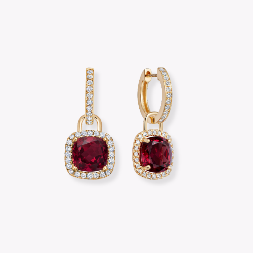 Kiki Cushion Mini Rhodolite Garnet and Diamond Detachable Earrings