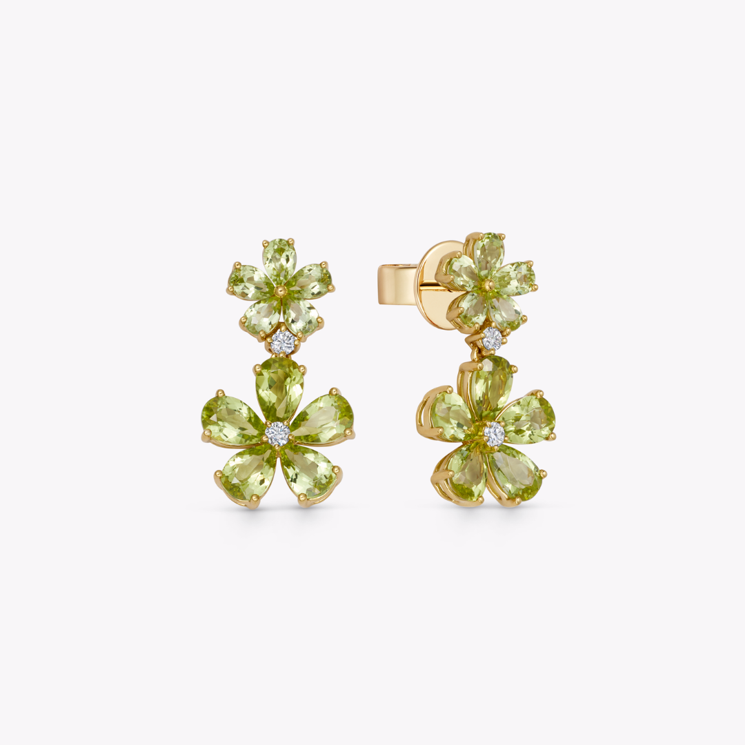 Petals Peridot and Diamond Flower Earrings