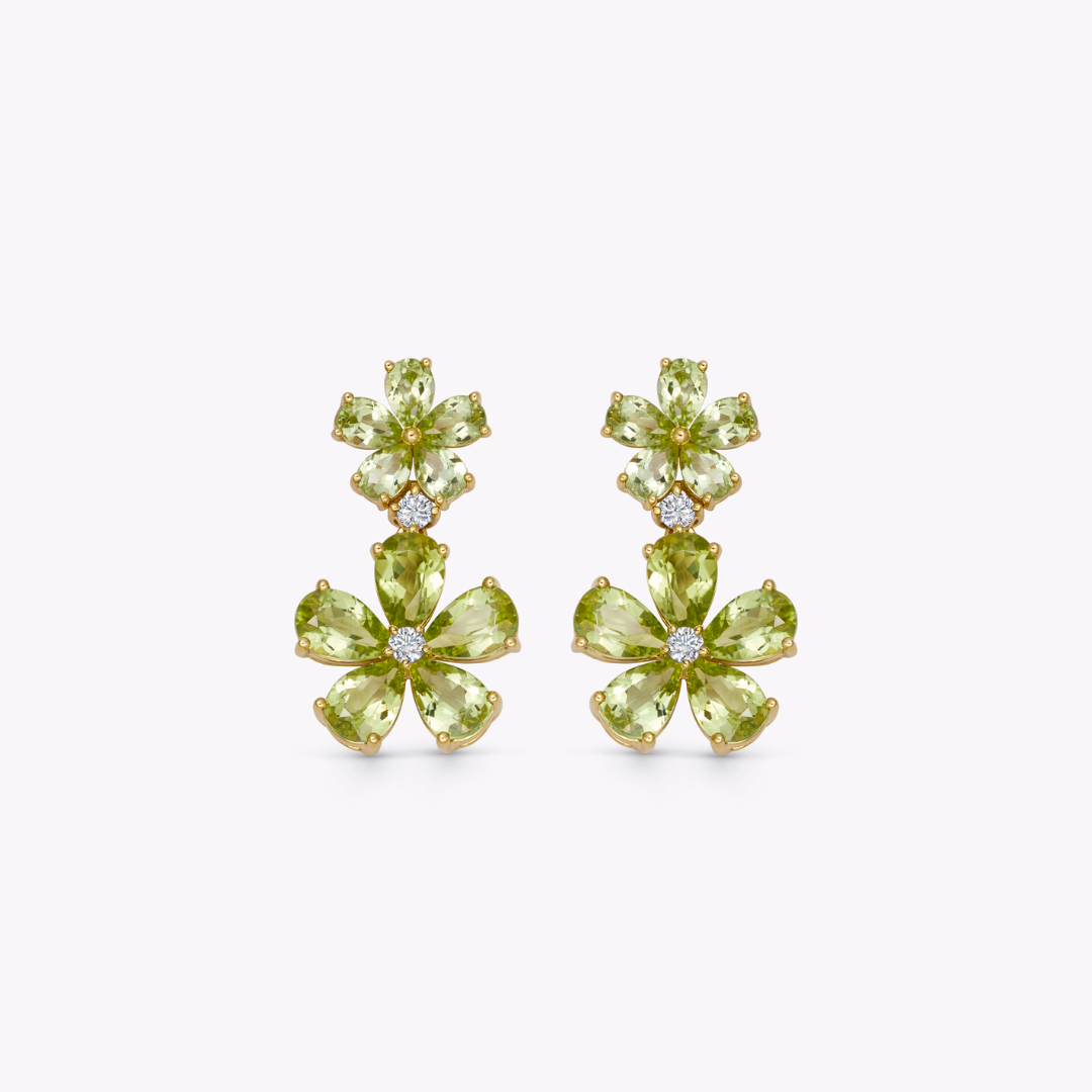 Petals Peridot and Diamond Flower Earrings