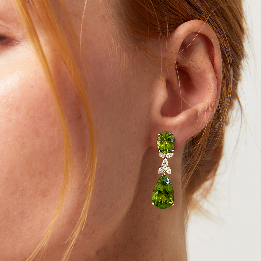 Special Editions Pear Peridot and Diamond Earrings