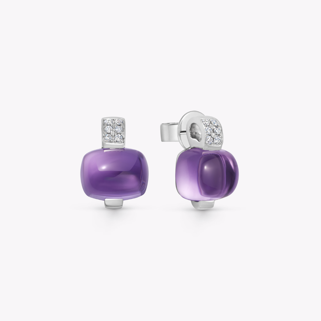 Kiki Classics Cabochon Amethyst and Diamond Stud Earrings