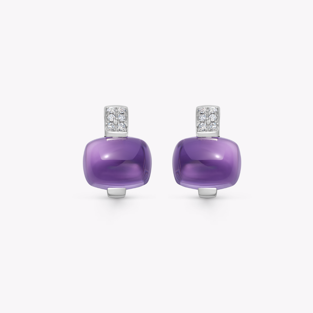 Kiki Classics Cabochon Amethyst and Diamond Stud Earrings