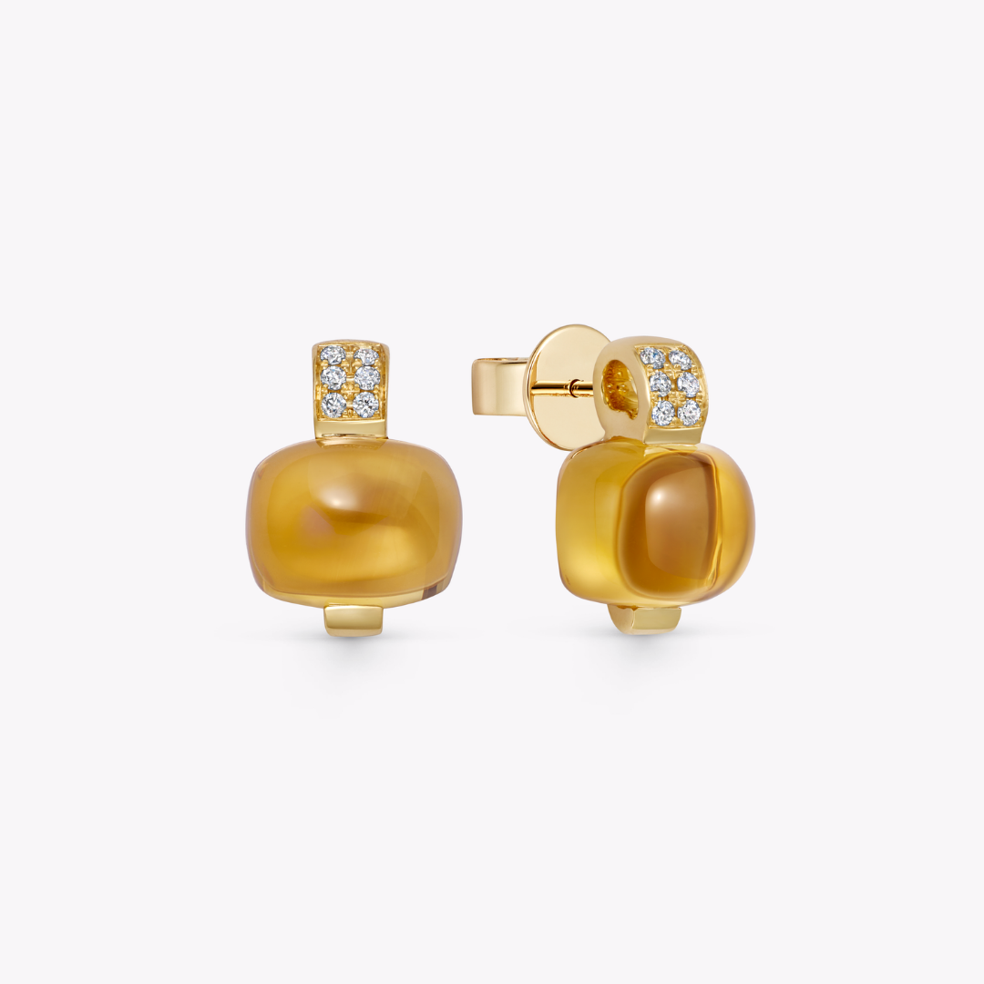 Kiki Classics Cabochon Citrine and Diamond Stud Earrings