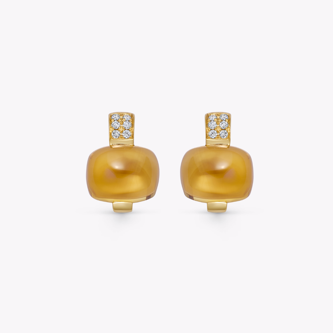 Kiki Classics Cabochon Citrine and Diamond Stud Earrings